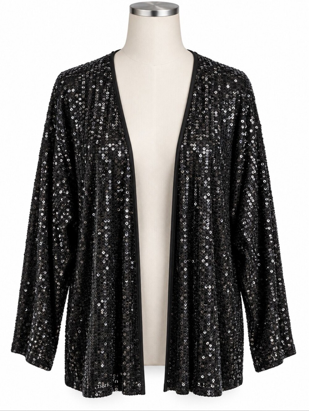 Studio Y Black Sequin Open Front Cardigan Jacket Shrug Plus Sz 3X Sparkly Party